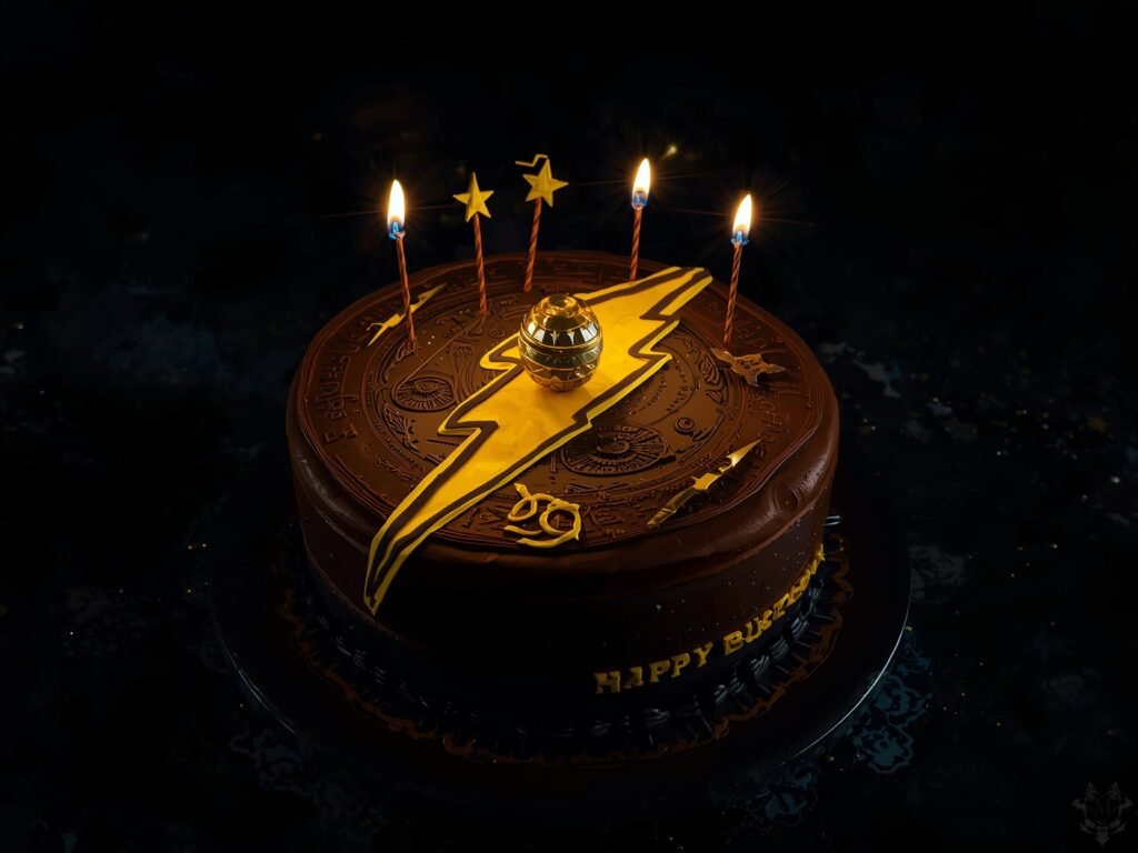 Lightning Bolt-Themed Harry Potter Birthday Cake with Golden Snitch