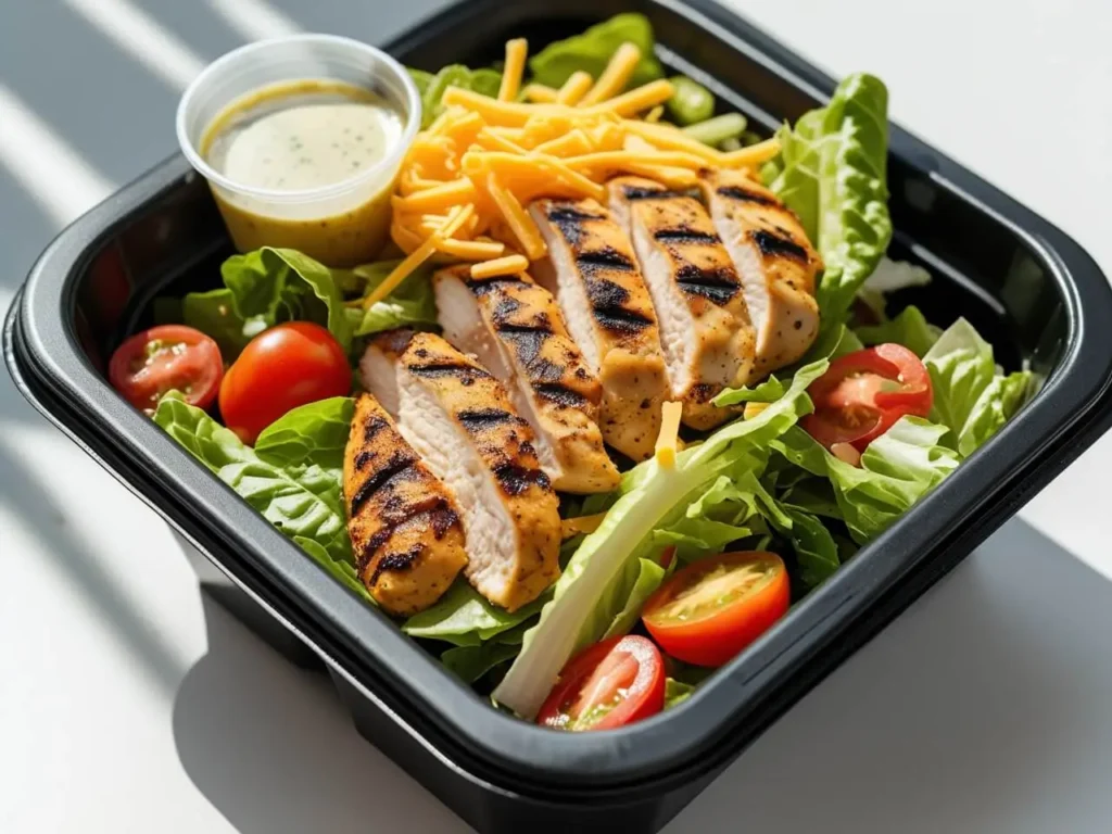 Healthy grilled chicken salad in a bowl