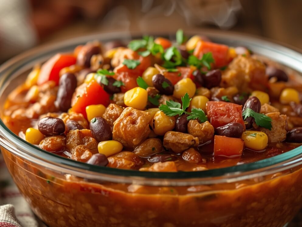 creamy chicken casserole with rotisserie chicken, vegetables, and light sauce — easy meal prep comfort food