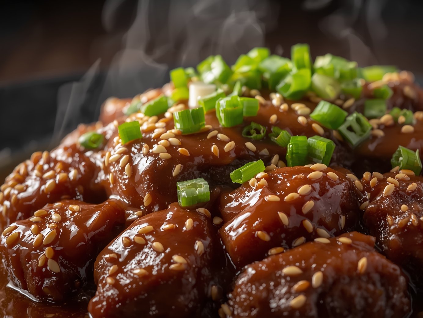 Korean beef pot roast plated with mashed potatoes and roasted vegetables on a white dish.