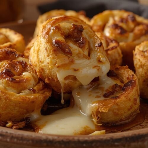 Cheesy garlic rolls on a wooden board garnished with fresh parsley.