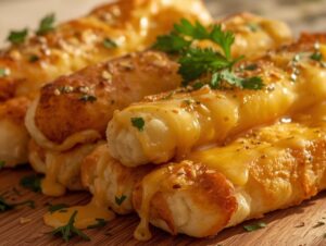 Cheesy taco sticks filled with seasoned beef and melted cheese