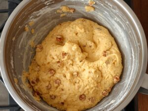 A perfectly mixed sausage dough with a uniform texture, ready to roll.