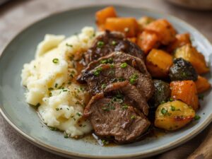 Melt-in-your-mouth shredded Korean beef covered in a rich, savory sauce with green onion garnish