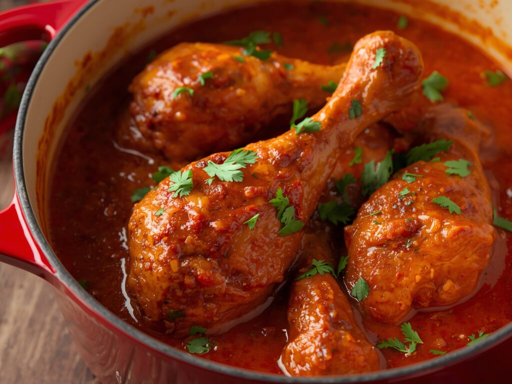 West African chicken stew cooked in cast-iron pan