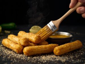 Brushing butter on taco sticks