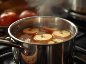 Apple cider simmering into thick syrup