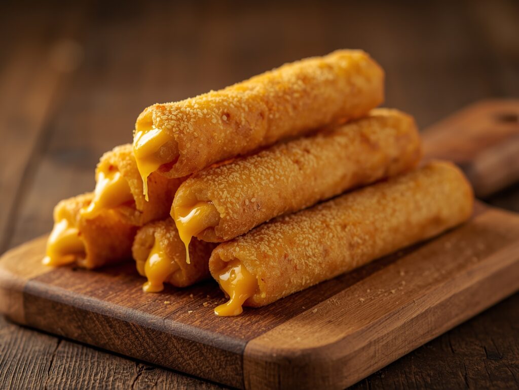 Cheesy taco stick cut open with melted cheese inside