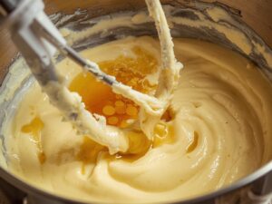 Vanilla extract blended into butter mixture