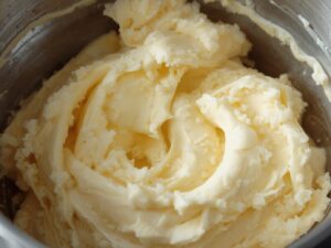 Butter and sugar creamed until light and fluffy