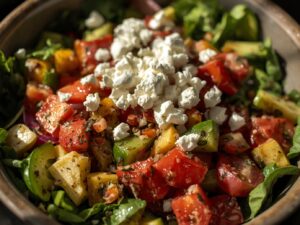 High-protein salad topped with feta cheese.