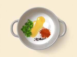 Bowl of food topped with chopped parsley, lemon juice, salt, black pepper, and paprika.