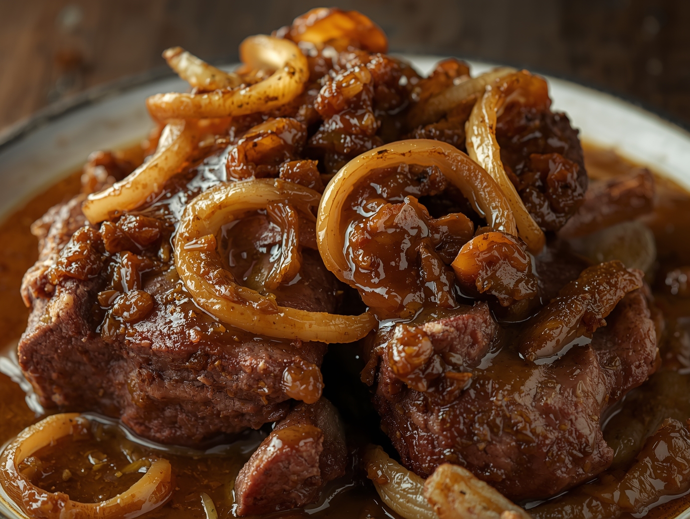 Caramelized Onions for Pot Roast Caramelized onions cooking in a skillet for French Onion Pot Roast